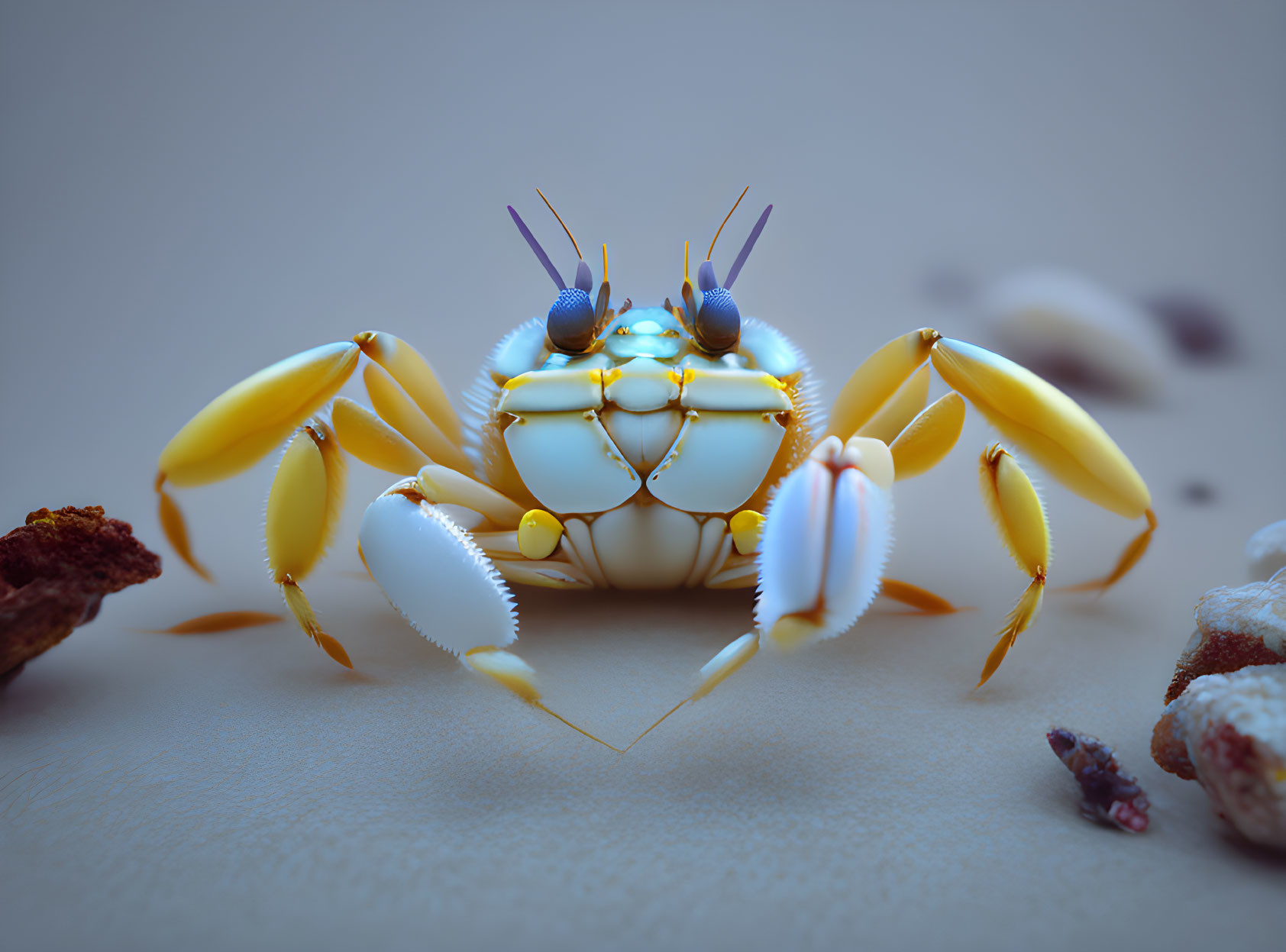 Stylized crab with symmetrical patterns and pastel colors