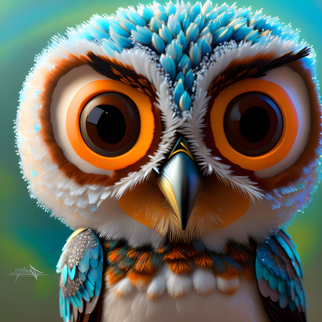 Vibrant digital owl illustration with expressive orange eyes