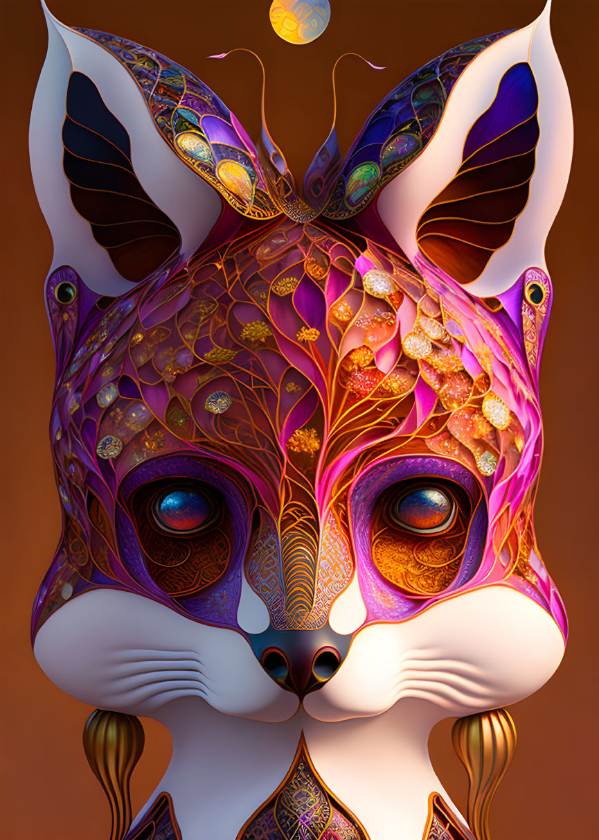 Stylized fox face with intricate patterns and captivating eyes