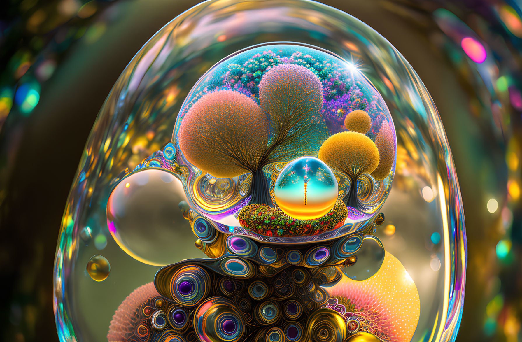 Colorful Bubble Fractal with Tree-Like Patterns