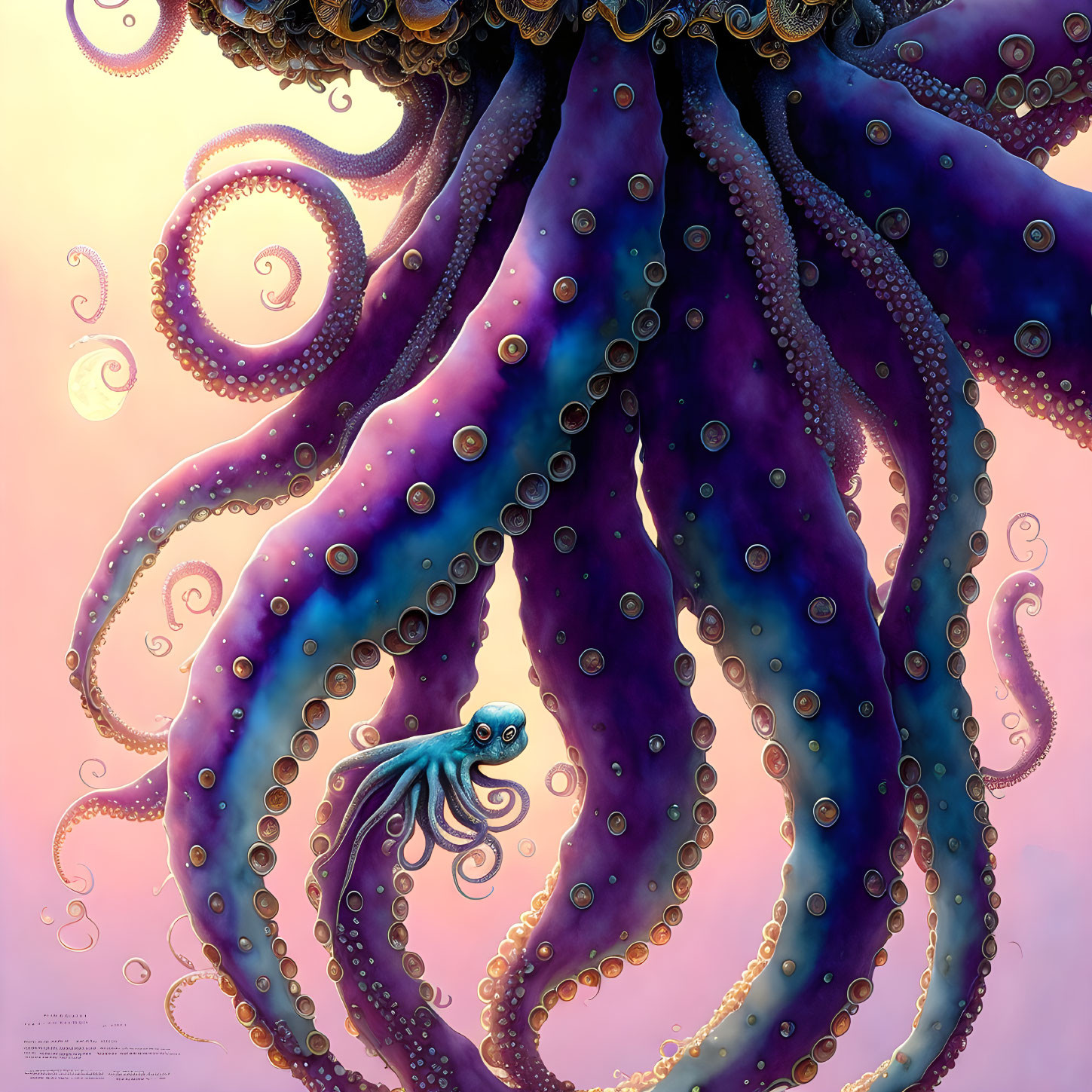 Colorful Octopus Illustration with Purple and Blue Tentacles