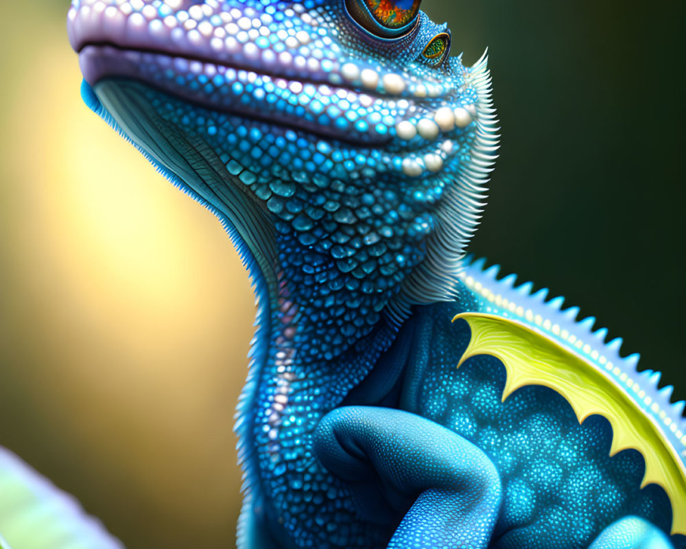 Detailed Blue Gecko with Orange Eyes on Green Surface