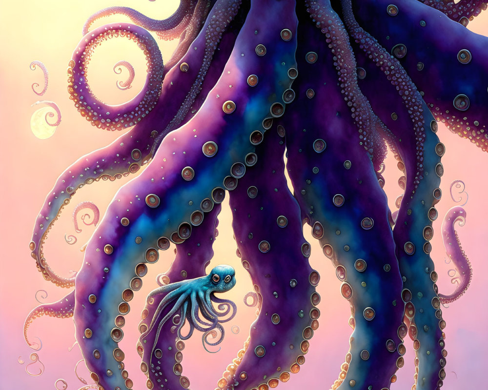 Colorful Octopus Illustration with Purple and Blue Tentacles