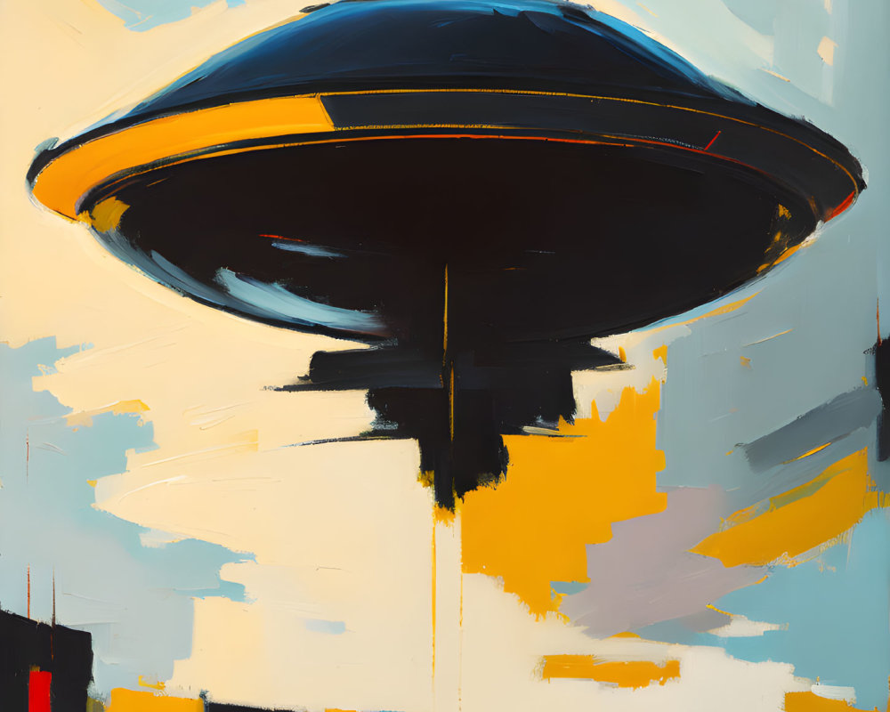 Colorful Saucer-Shaped UFO Painting in Dynamic Sky