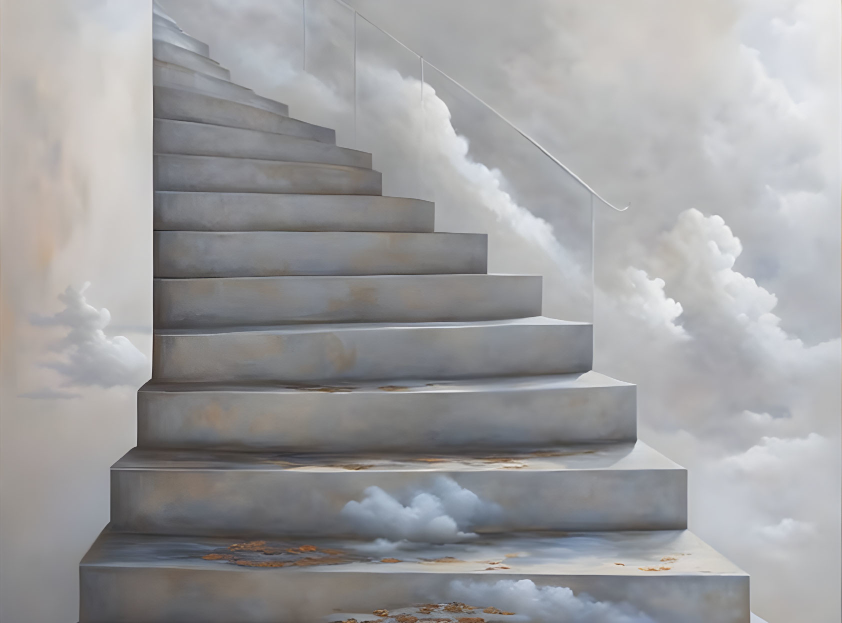 Surreal painting: Staircase blending into clouds