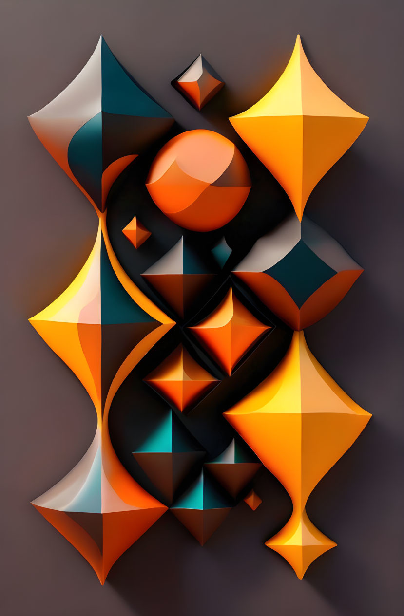 Warm-colored Geometric Shapes in Abstract 3D Art Piece