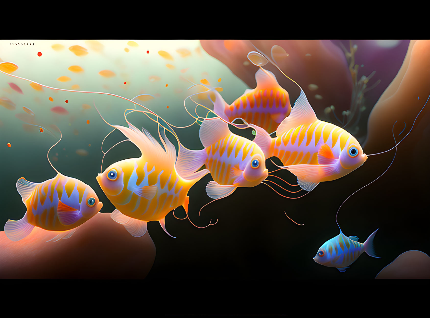 Colorful Orange and Yellow Fish with White Whiskers Swimming in Coral Reef