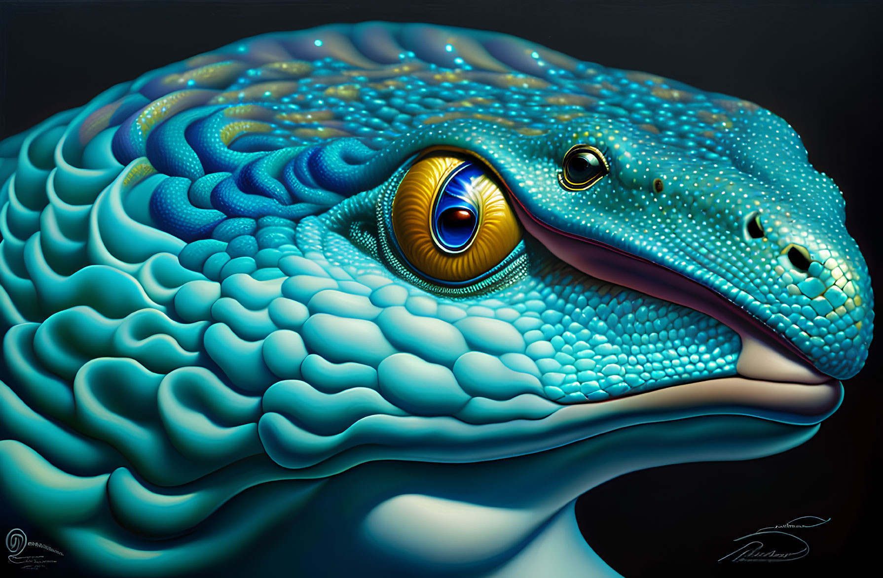 Detailed Blue Reptile with Textured Skin and Golden Eye