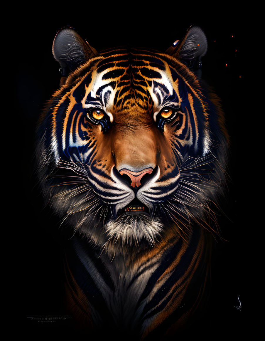 Detailed Tiger Face Digital Artwork on Dark Background