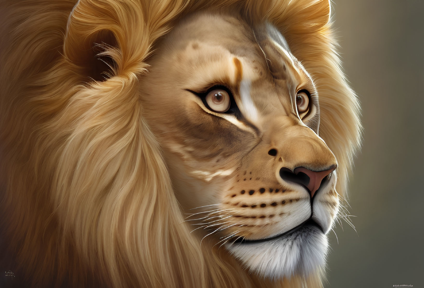 Detailed Close-Up Digital Artwork of Lion's Intense Gaze & Lush Mane