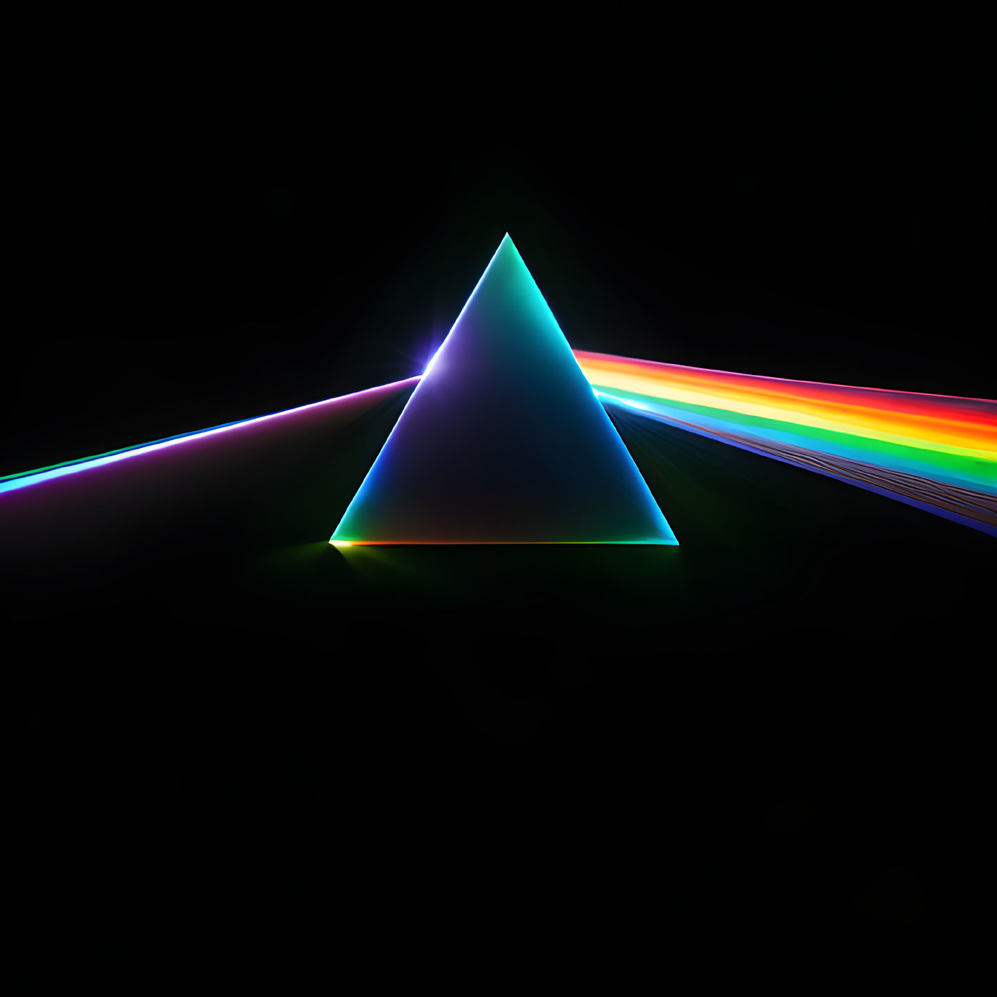 Prism dispersing light into spectrum against black background