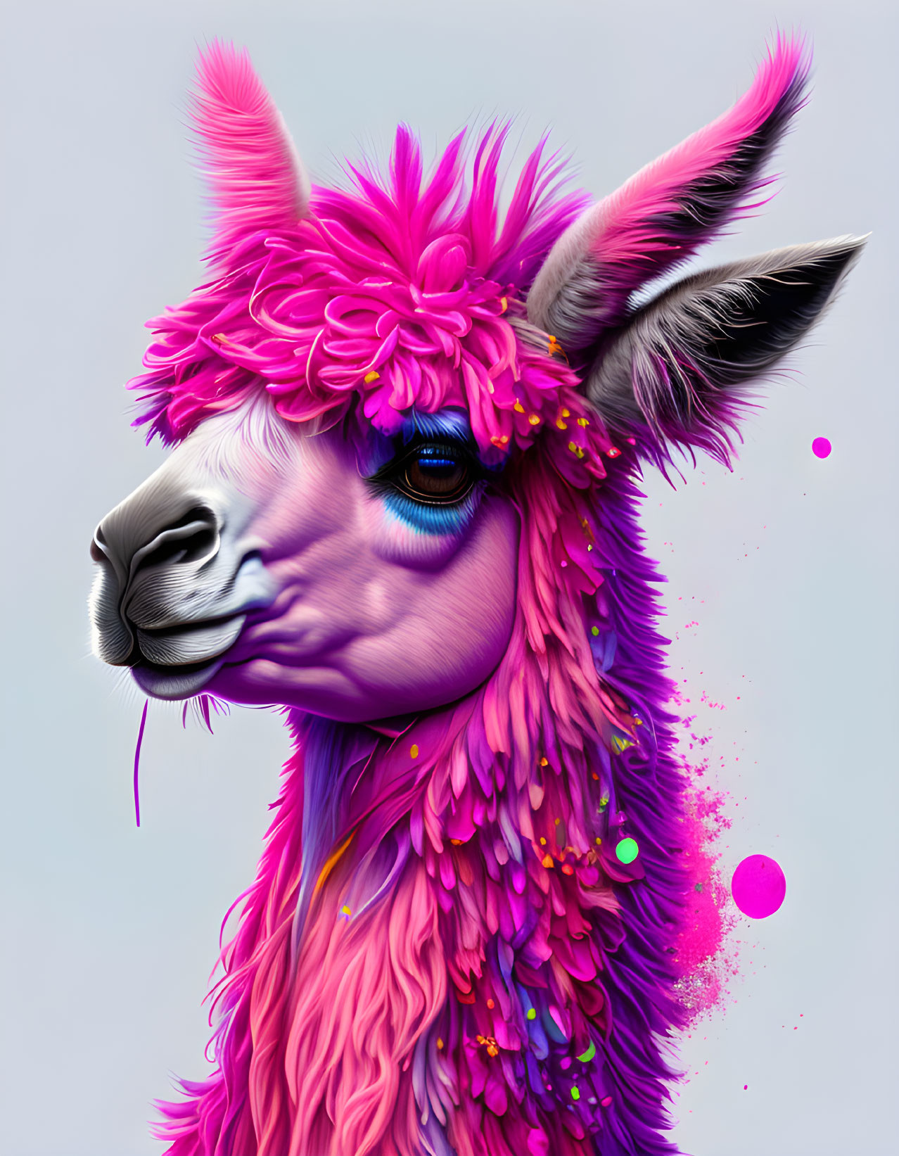 Colorful Stylized Llama Illustration with Pink and Purple Fur