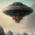 Colorful Saucer-Shaped UFO Painting in Dynamic Sky