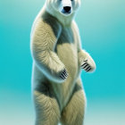 Cosmic-patterned bear standing against icy blue background