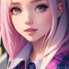 Vibrant digital portrait of woman with pink hair and pastel colors