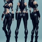 Female animated character: Cyberpunk style outfit with black hair, tattoos