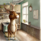 Large and small moose in vintage kitchen setting