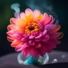 Vivid Yellow and Pink Gradient Flower on Dark Background