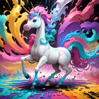 Colorful Unicorn in Neon Cosmic Waves