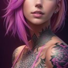 Vibrant pink hair woman in surreal digital art