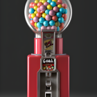 Colorful Vintage Gumball Machine with Multicolored Balls on Grey Background