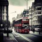 Vintage Red Double-Decker Bus in Sepia-Toned Cityscape