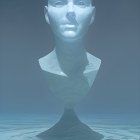 Shiny Blue Liquid Metal Humanoid Emerging from Water