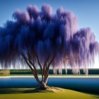 Scenic landscape digital artwork with central purple tree