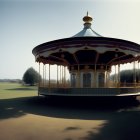 Vintage carousel in serene park with fallen leaves - autumn atmosphere