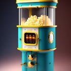 Vintage-Style Popcorn Machine with Yellow Top and Blue Body