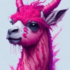 Steampunk-inspired llama illustration with vibrant colors & mechanical elements