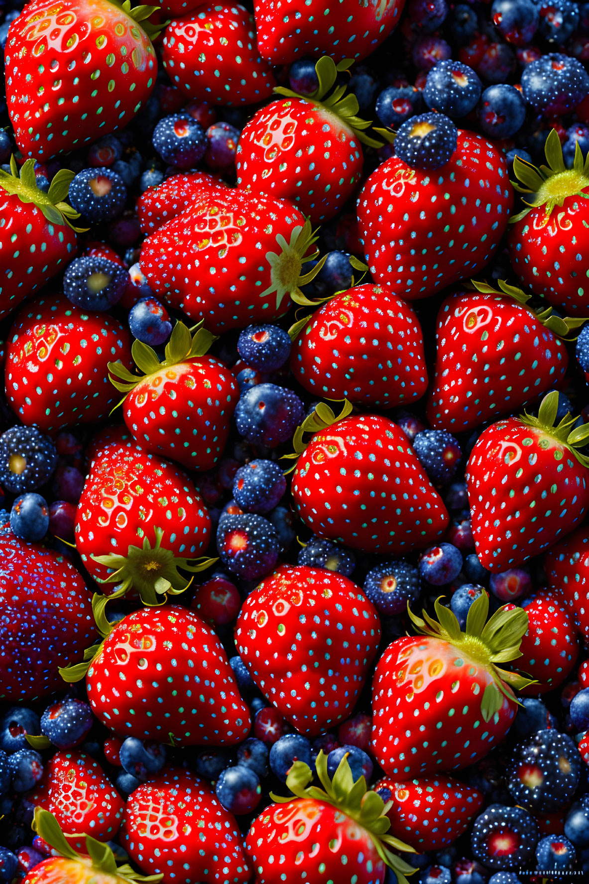 Fresh Strawberries and Blueberries Close-Up in Vibrant Colors