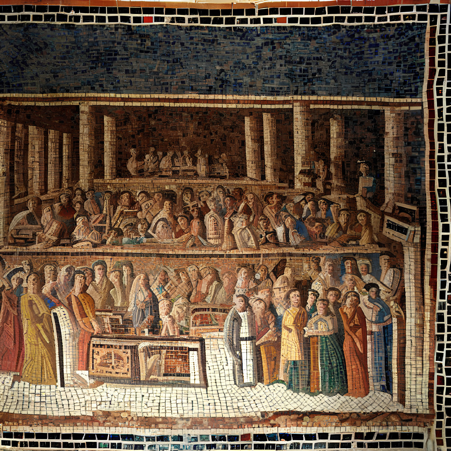 Detailed Classical Scene Mosaic with Figures and Architecture