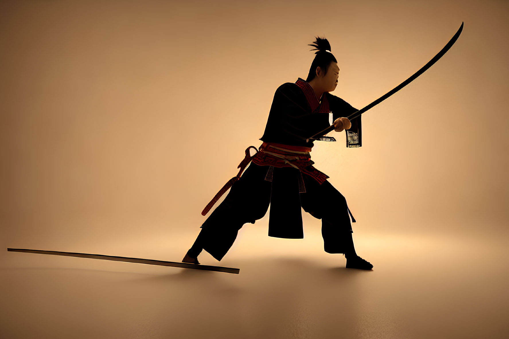 Traditional Samurai Silhouette with Katana in Combat Stance