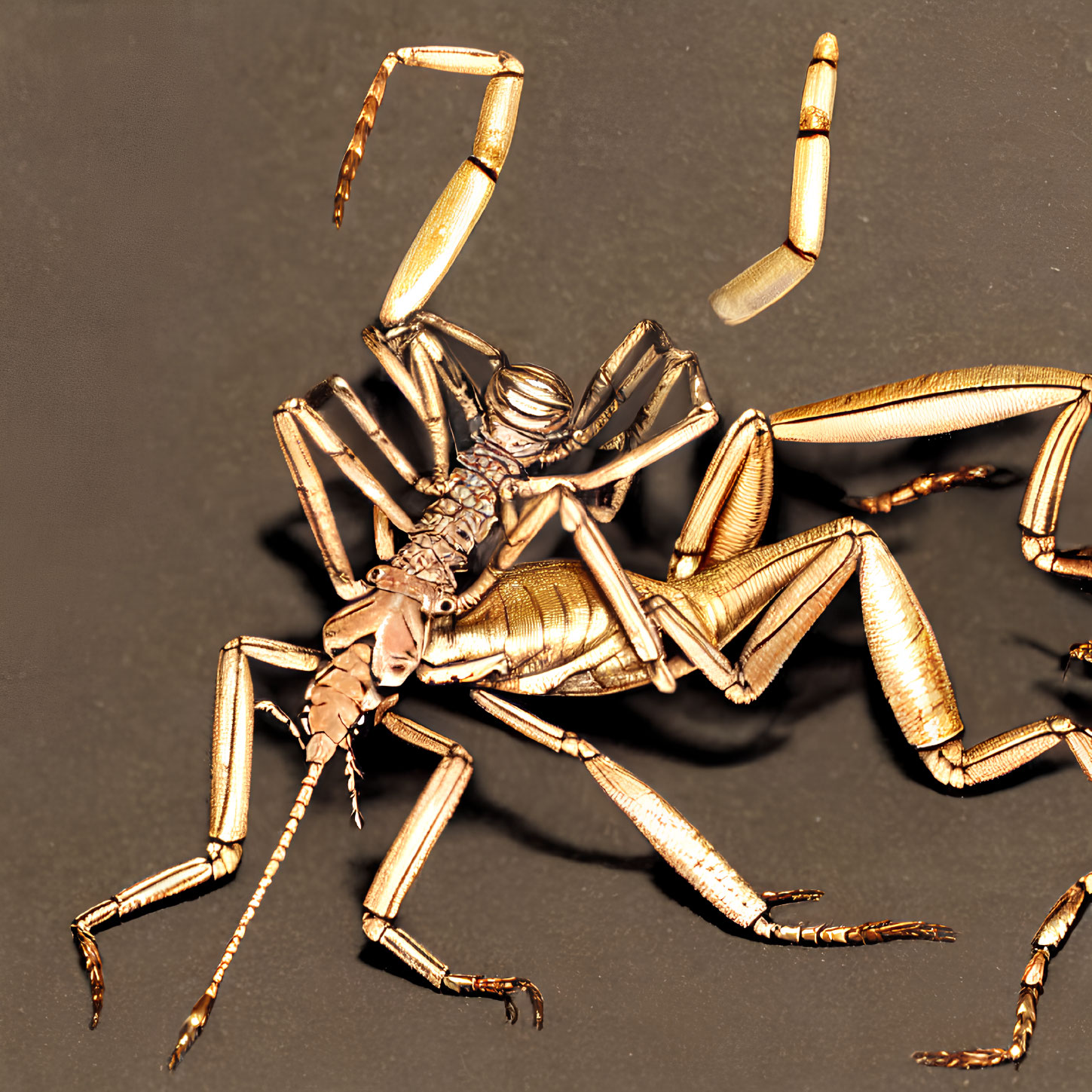 Detailed Metallic Gold Scorpion Sculpture on Dark Background