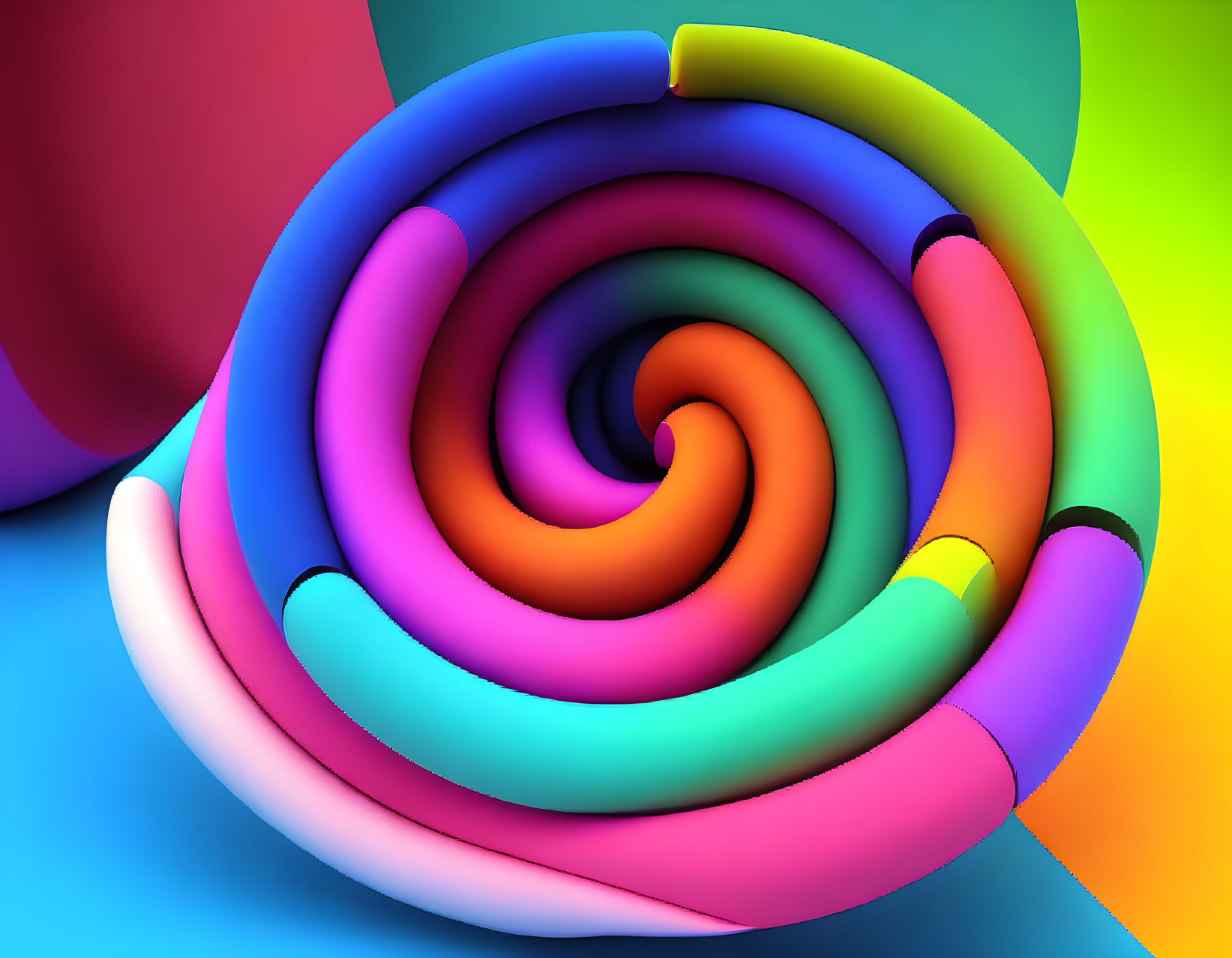 Colorful 3D spiral illustration with rainbow hues