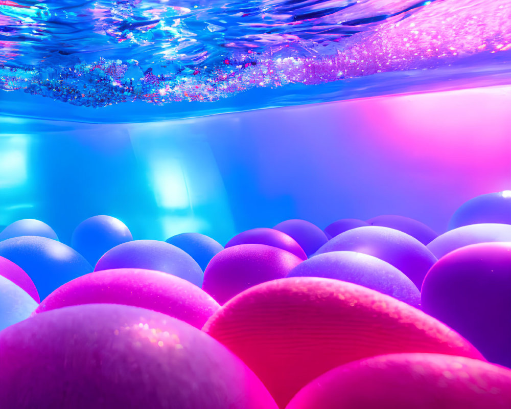 Vibrant spheres in pink to blue gradient light underwater