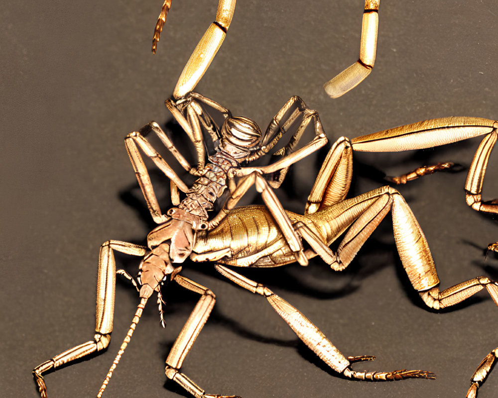 Detailed Metallic Gold Scorpion Sculpture on Dark Background