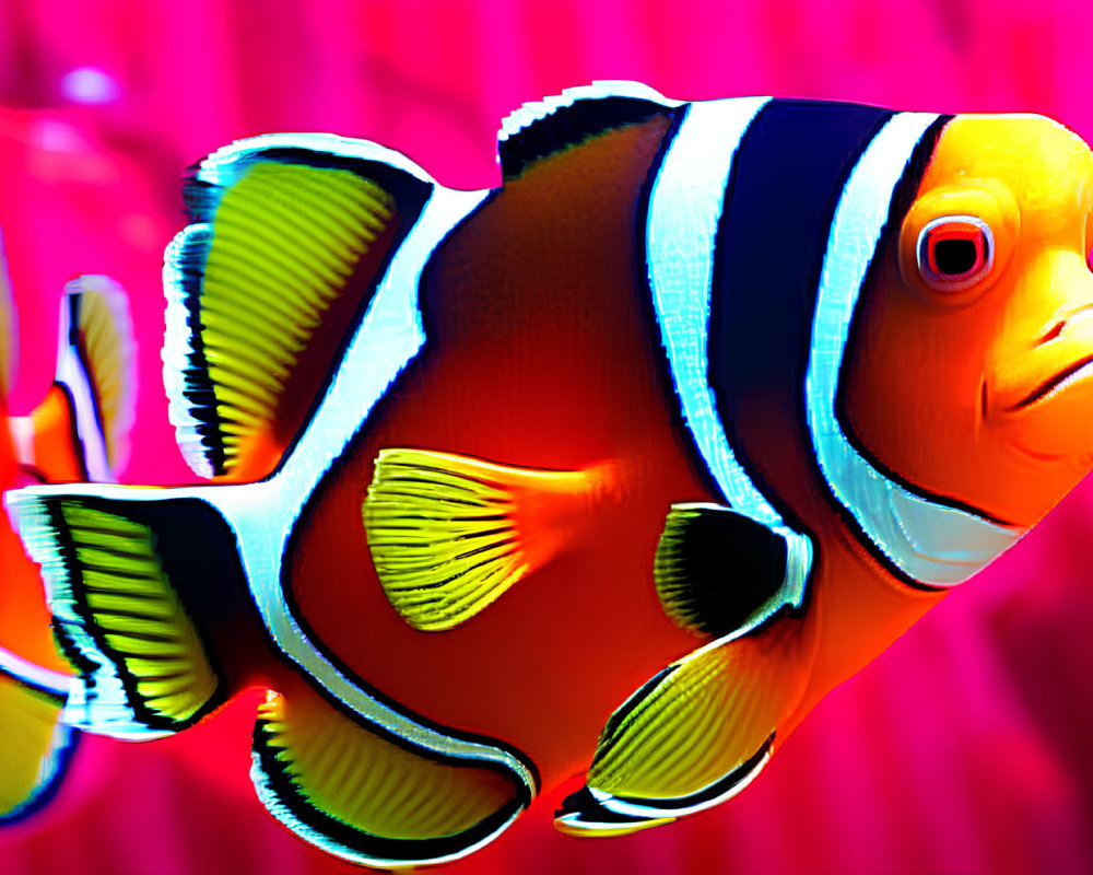 Colorful Clownfish with White Stripes on Pink Background