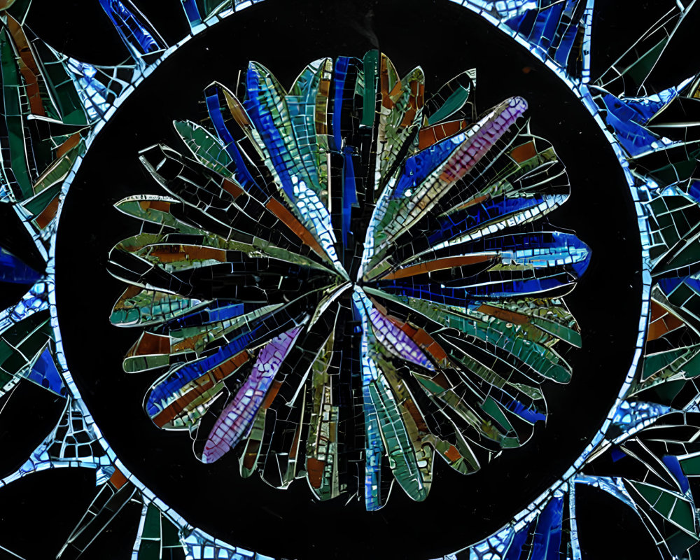 Colorful Circular Mosaic Artwork on Dark Background