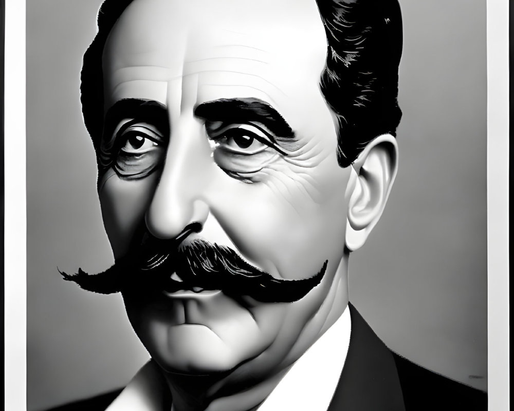 Monochrome portrait of a man with a mustache in a suit