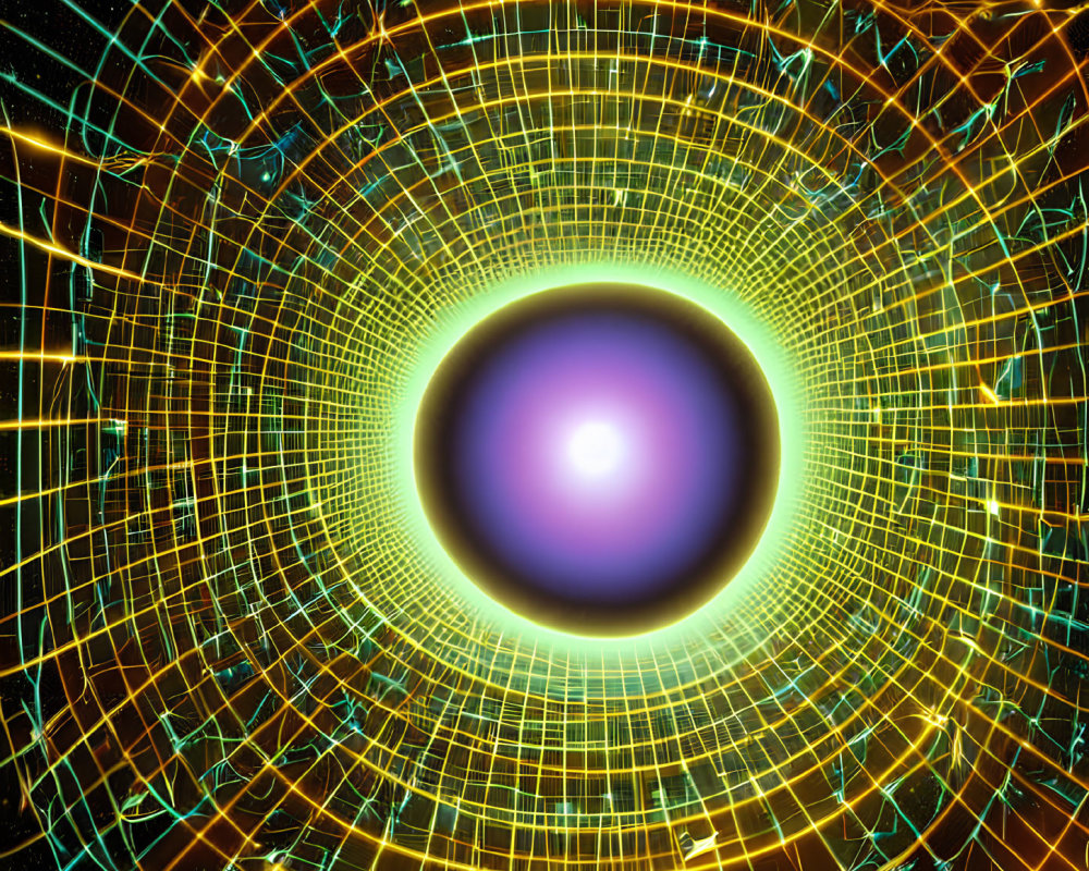 Colorful Wormhole or Black Hole Illustration with Bending Grid Lines