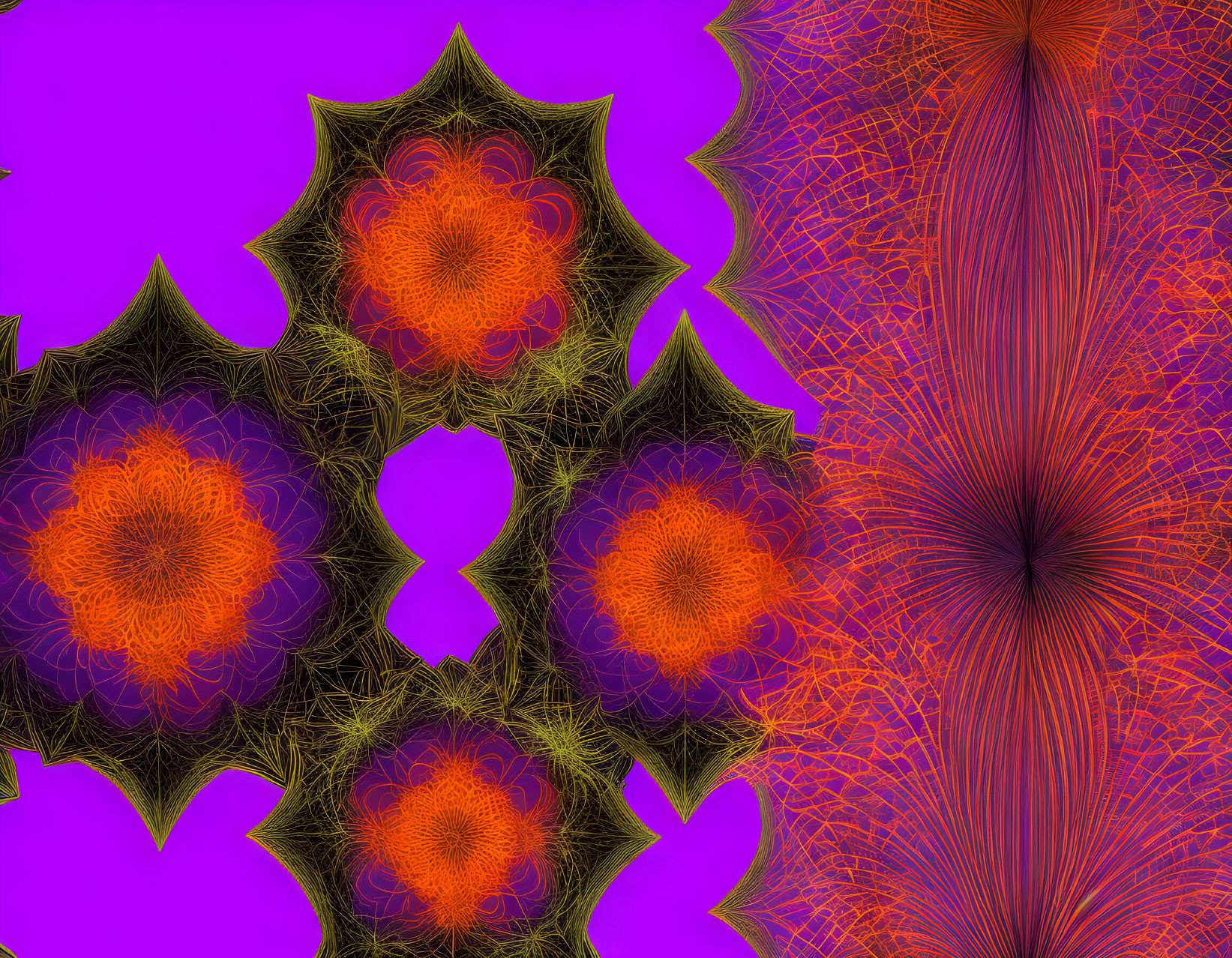 Vivid Orange Fractal Patterns on Purple Background