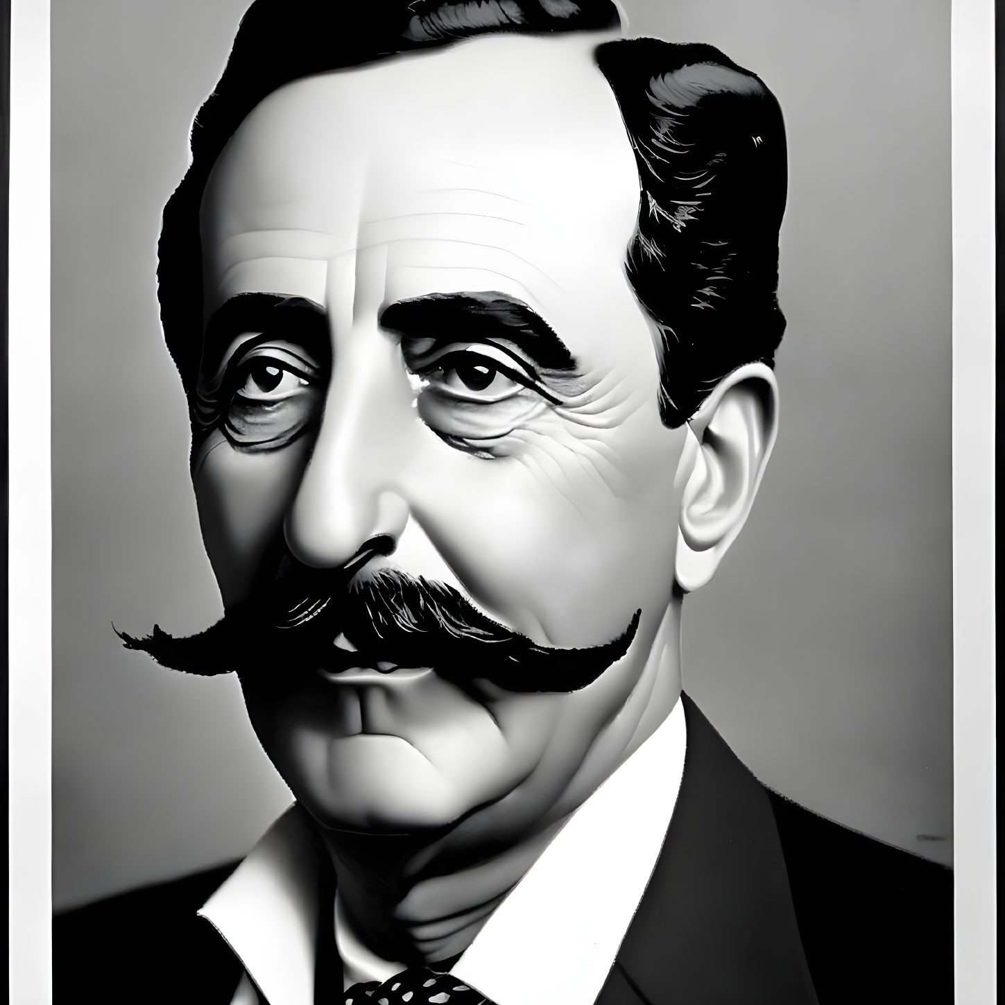 Monochrome portrait of a man with a mustache in a suit