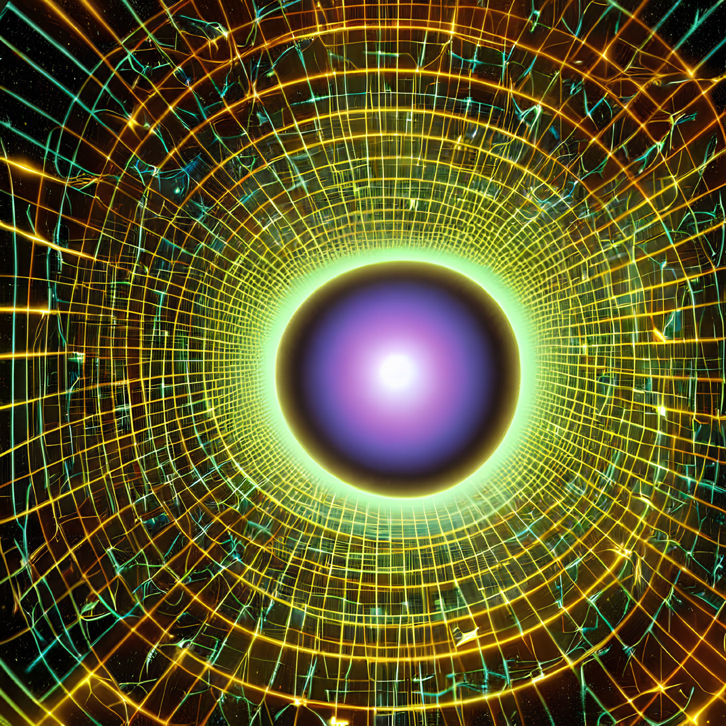 Colorful Wormhole or Black Hole Illustration with Bending Grid Lines