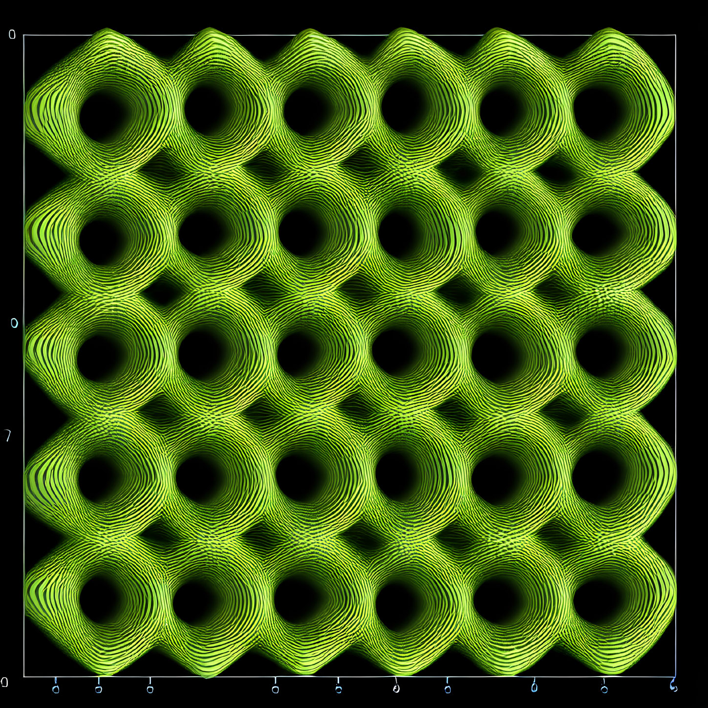 Interconnected Green Waveforms on Black Background Pattern