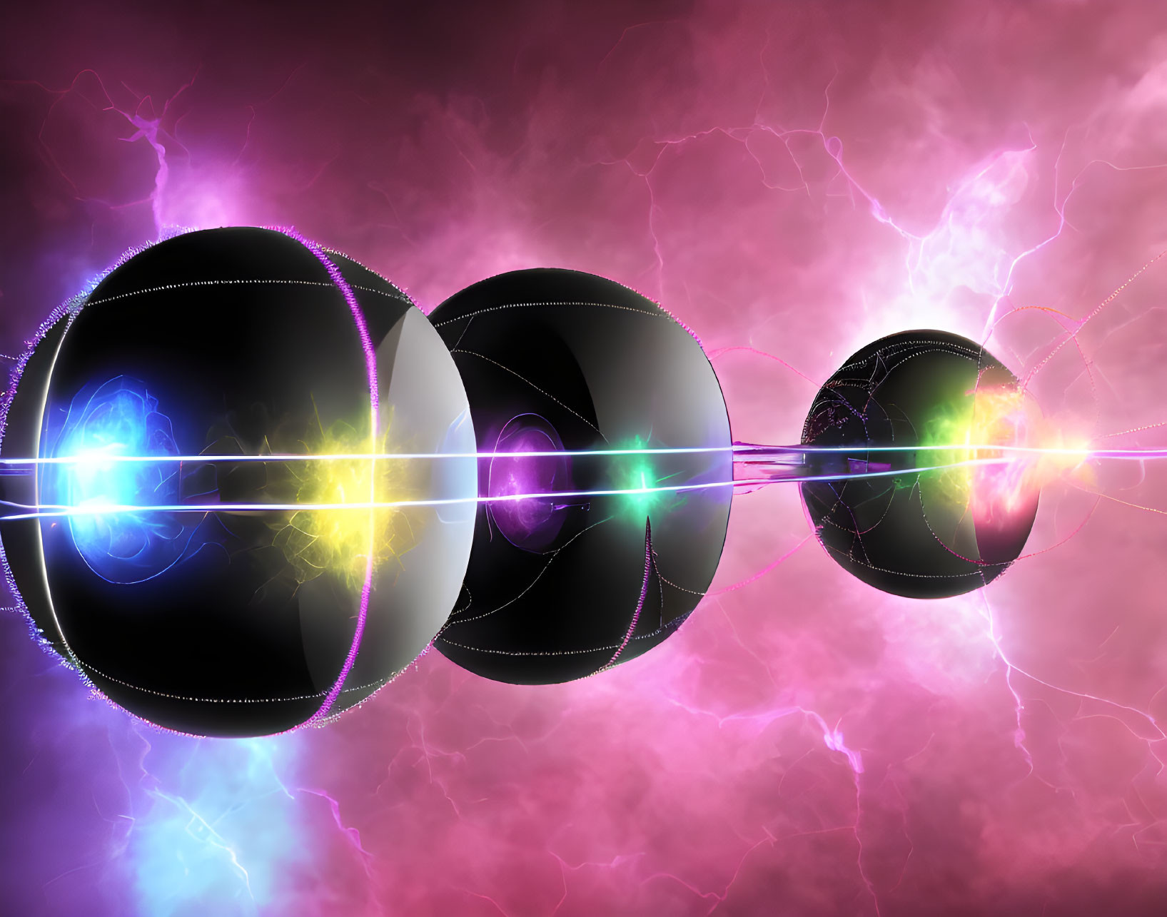 Spherical Objects Aligned with Glowing Energy Beams