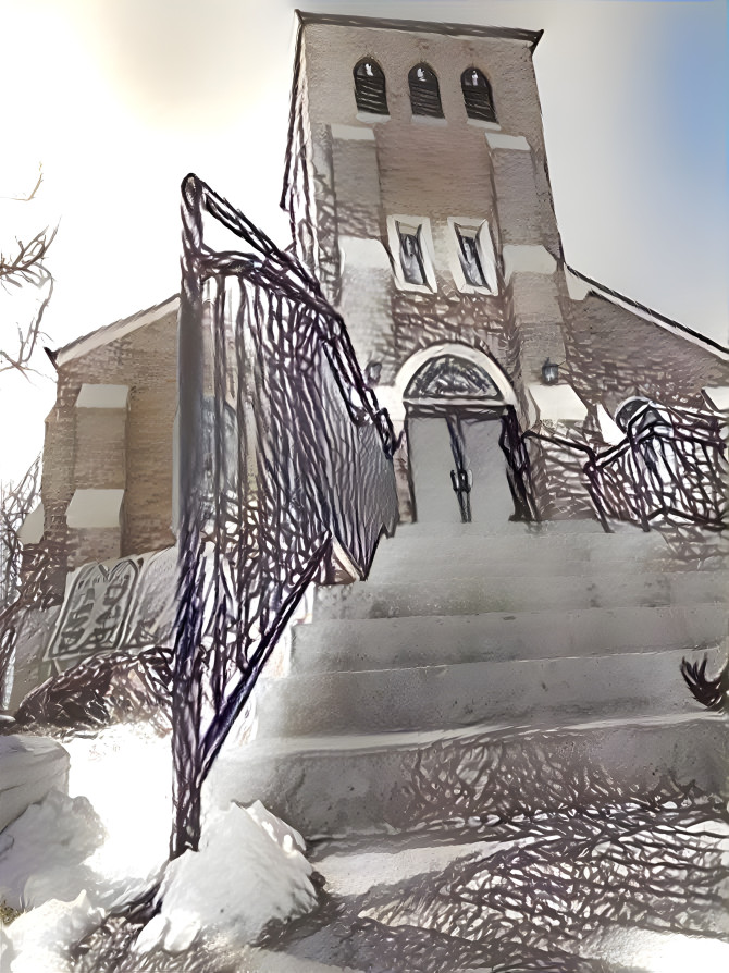 Church Steps on a Snowy Day