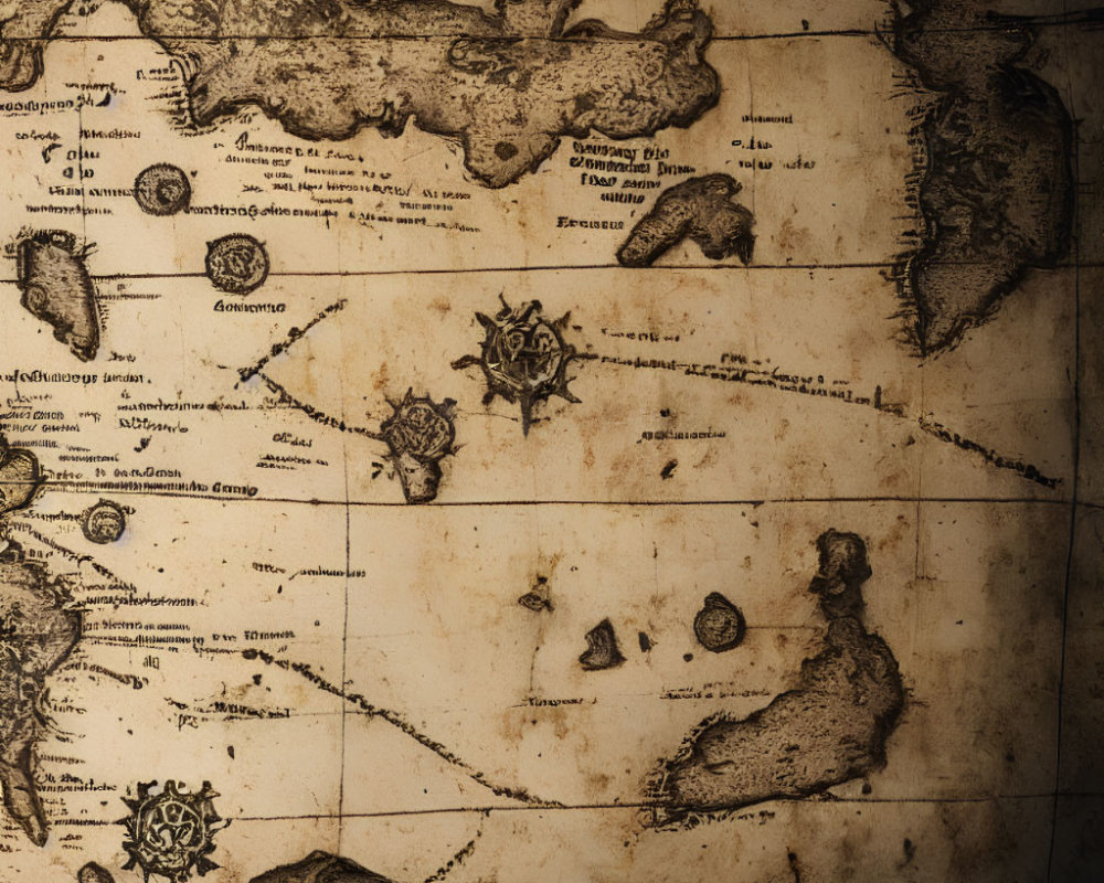 Detailed Antique-Style World Map in Sepia Tones