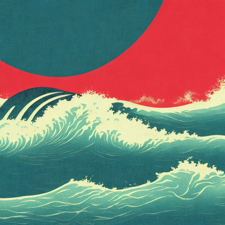 Stylized large wave in Japanese woodblock print style